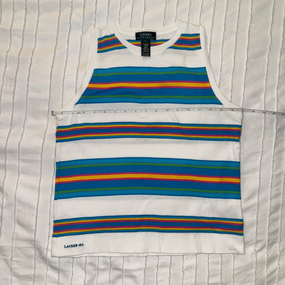Lauren Ralph Lauren Striped Cotton Tank Top White Multicolor Women's Large Y2K - Picture 10 of 14